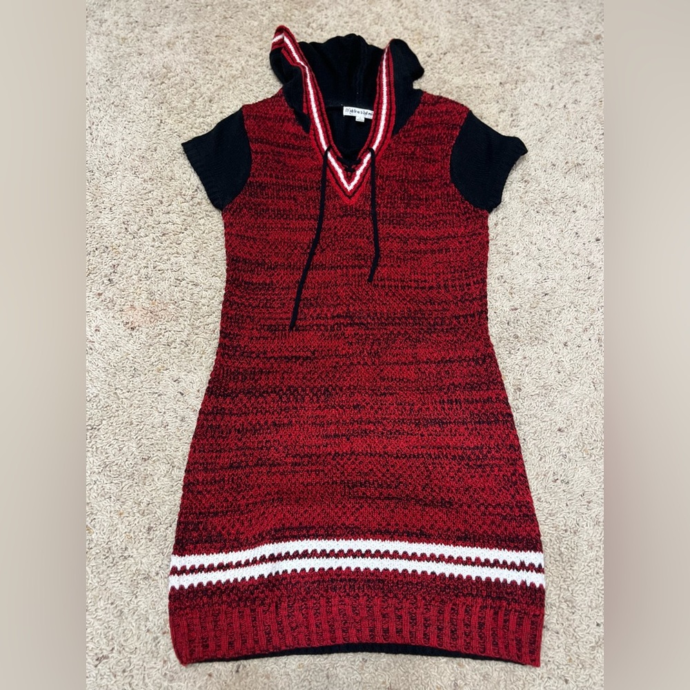 Red and Black Sweater Dress with Hood sz L